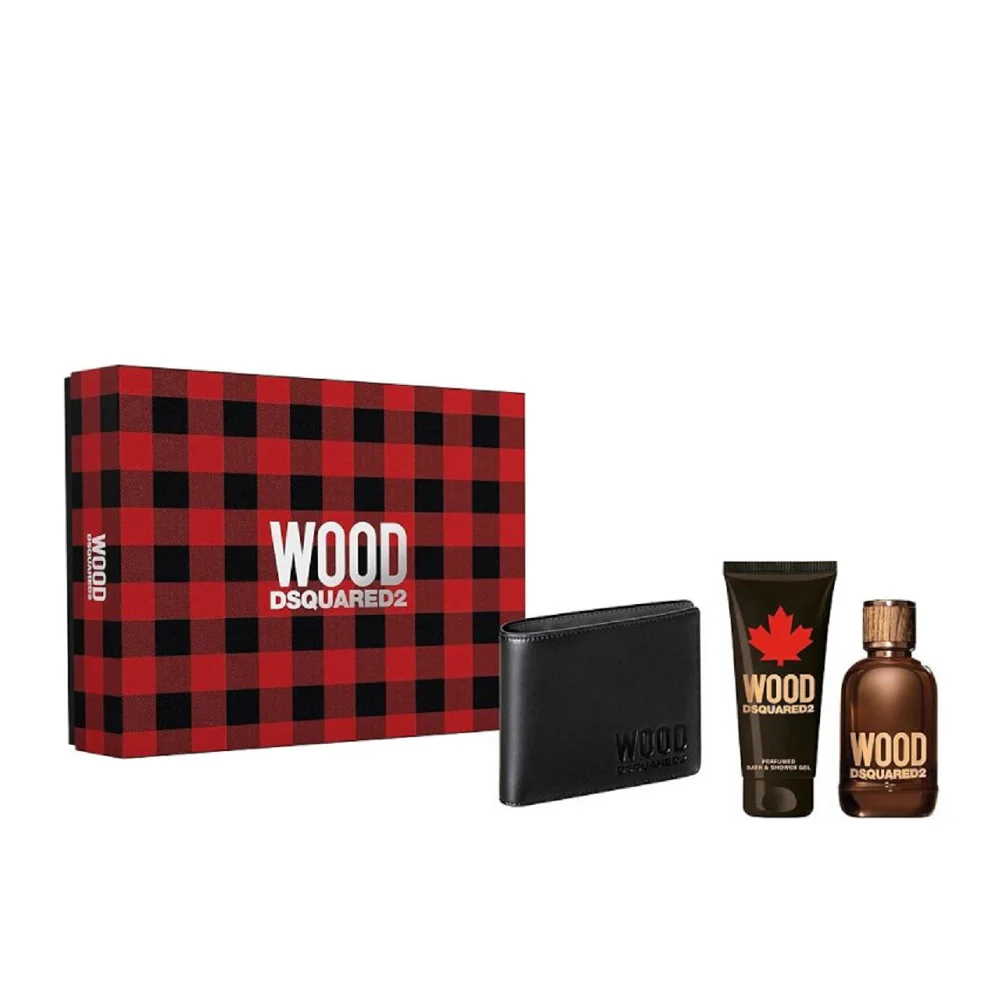 DSQUARED² WOOD POUR HOMME FOR MEN SET EDT 100 ml + BATH & SHOWER GEL 100 ml + BLACK WALLET