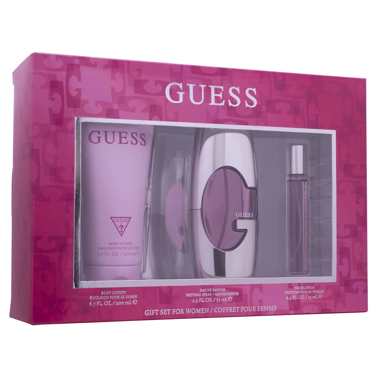 GUESS PINK GIFT SET FOR WOMEN EDP 75 ML + 200 ML BODY LOTION + 15 ML TRAVEL SPRAY - Image 2