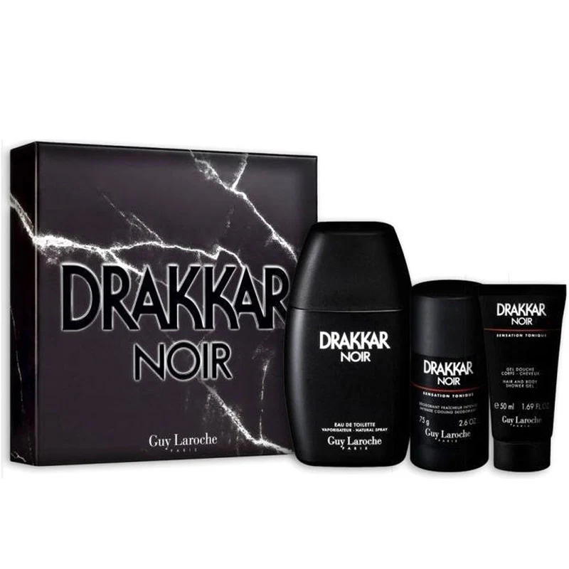 GUY LAROCHE DRAKKAR NOIR FOR MEN SET EDT 100ml + INTENSE COOLING DEO STICK 75g + HAIR&BODY  SHOWER GEL  50ml