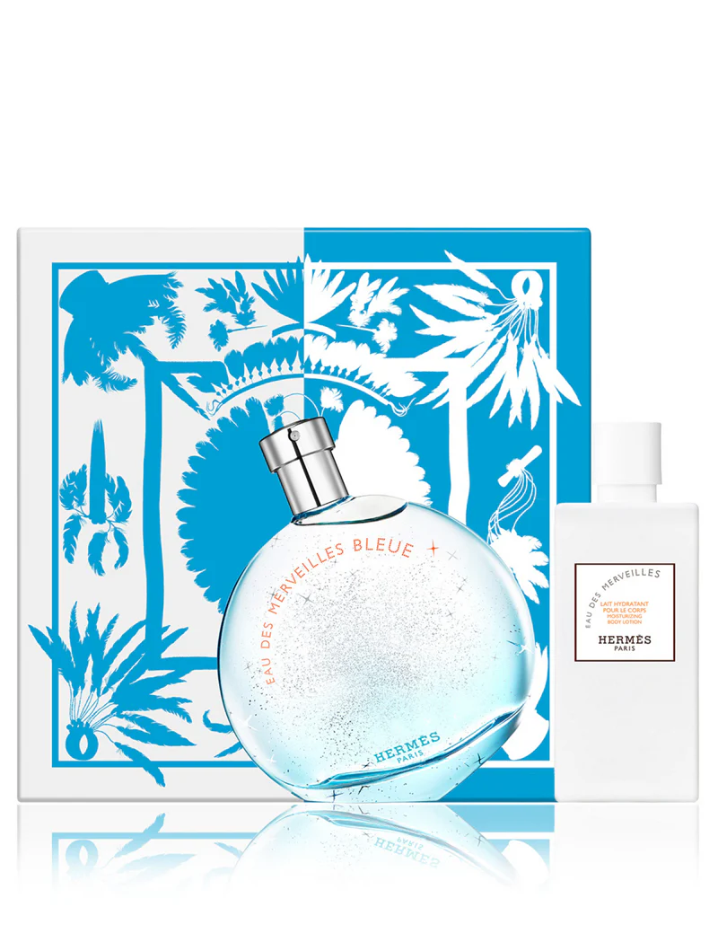HERMES EAU DES MERVEILLES BLEUE FOR WOMEN SET EDT 100 ml + MOISTURIZING BODY LOTION 80 ml