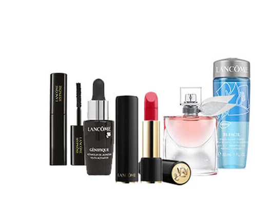 LANCOME LA VIE EST BELLE FOR WOMEN MINI SET L'EDP 4 ml + 2 PCS COSMETICS + 2 PCS FACE CARE + POUCH