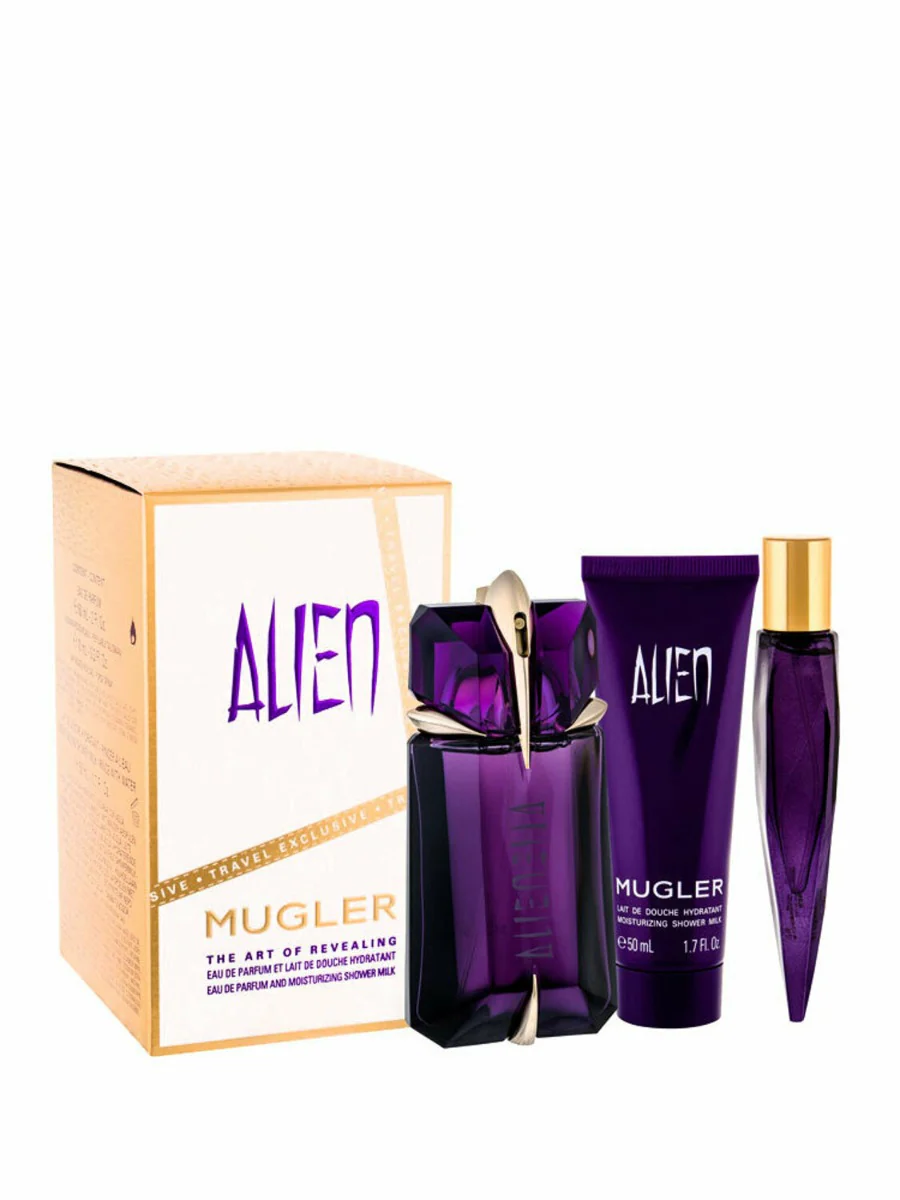 Mugler Alien Set For Women EDP 60 ml Refillable + EDP 10 ml Purse Spray + Moist. Shower Milk 50 ml