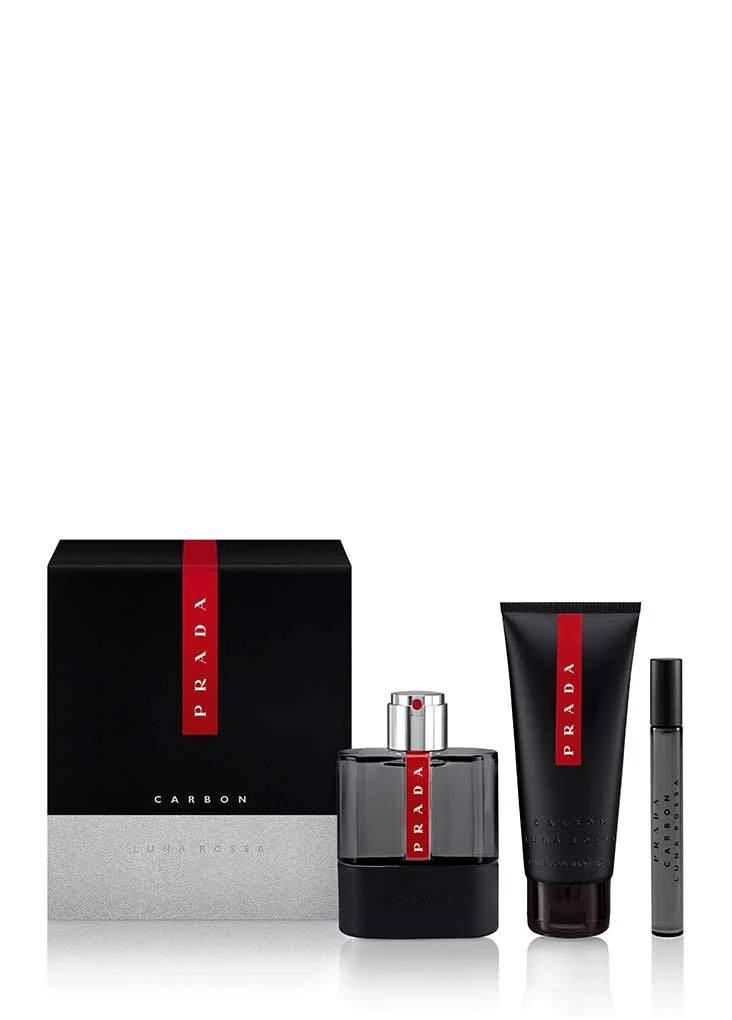 PRADA LUNA ROSSA CARBON TRAVEL SET FOR MEN 100ML EDT + 10ML EDT + 100ML SHOWER GEL