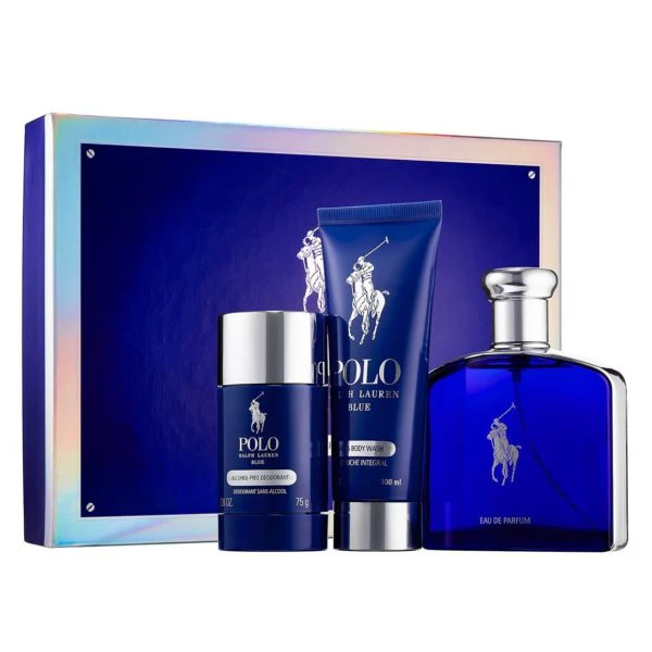 RALPH LAUREN POLO BODY LOTIONUE FOR MEN EDP 125ML+100ML HAIR & B-W +75ML DEO STICK SET
