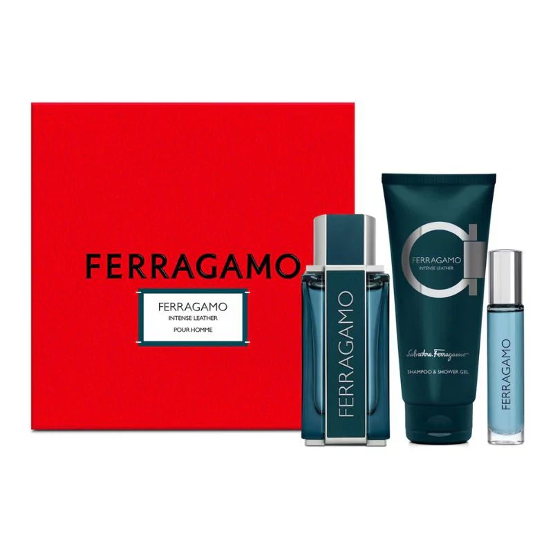 Salvatore Ferragamo Ferragamo Intense Leather Pour Homme For Men Set EDP 100ml + EDP 10ml + Shampoo & Shower Gel 100ml - Image 3