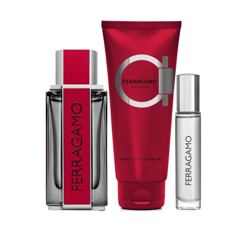 Salvatore Ferragamo Ferragamo Red Leather Pour Homme For Men Set EDP 100ml + EDP 10ml + Shampoo & Shower Gel 100ml