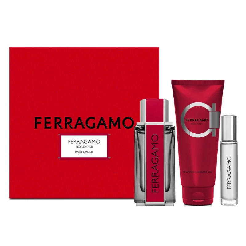 Salvatore Ferragamo Ferragamo Red Leather Pour Homme For Men Set EDP 100ml + EDP 10ml + Shampoo & Shower Gel 100ml - Image 2