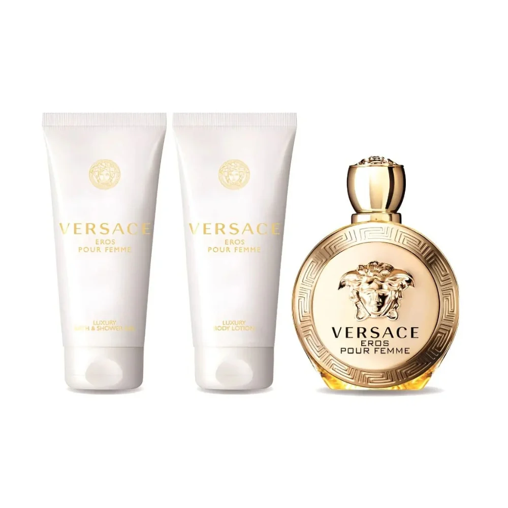 Versace Eros Pour Femme For Women Set EDP 100ml +Luxury Body Lotion 100ml + Luxury Bath & Shower Gel 100ml + Small Beauty Case
