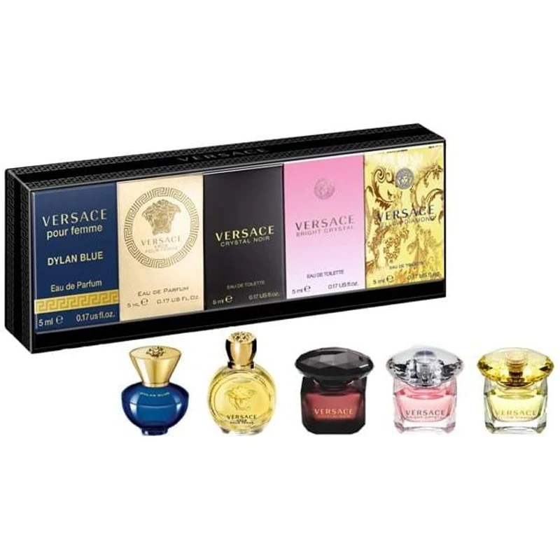Versace Gift Set For Women (Dylan Blue 5ml EDP + Eros 5ml EDP + Crystal Noir 5ml EDT + Bright Crystal 5ml EDT + Yellow Diamon 5ml EDT)