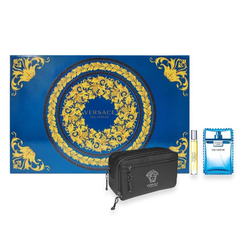 Versace Man Eau Fraiche For Men Set EDT 100ml + EDT 10ml Travel Spray + Trousse - Image 2