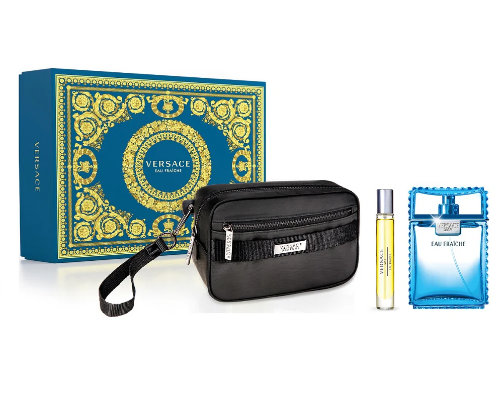 Versace Man Eau Fraiche Set For Men EDT 100 ml + EDT 10 ml Travel Spray + Black Trousse