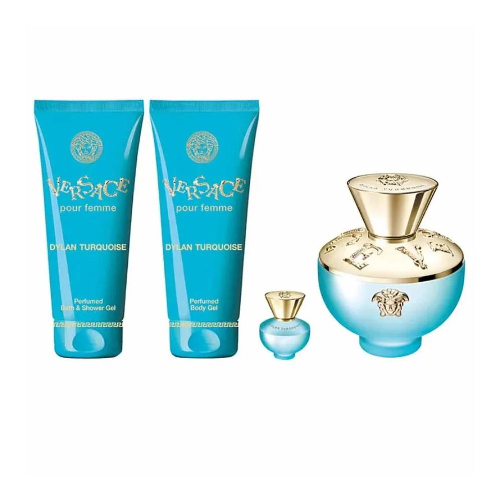 Versace Pour Femme Dylan Turquoise For Women Set EDT 100ml + EDT 5ml + Perfumed Body Gel 100ml + Perfumed Bath & Shower Gel 100ml