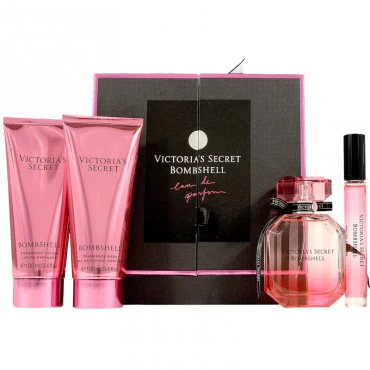 Victoria'S Secret Bombshell EDP 50ml+7.5ml Mini+ 100ml Body Cream+100ml Fragrance Gel Set